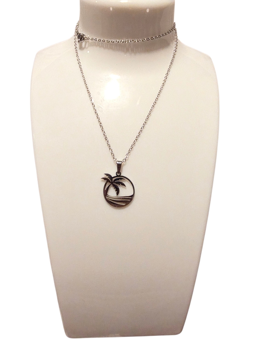 New Stainless Steel Palm Tree/wave Pendant Necklace - Women Jewelry